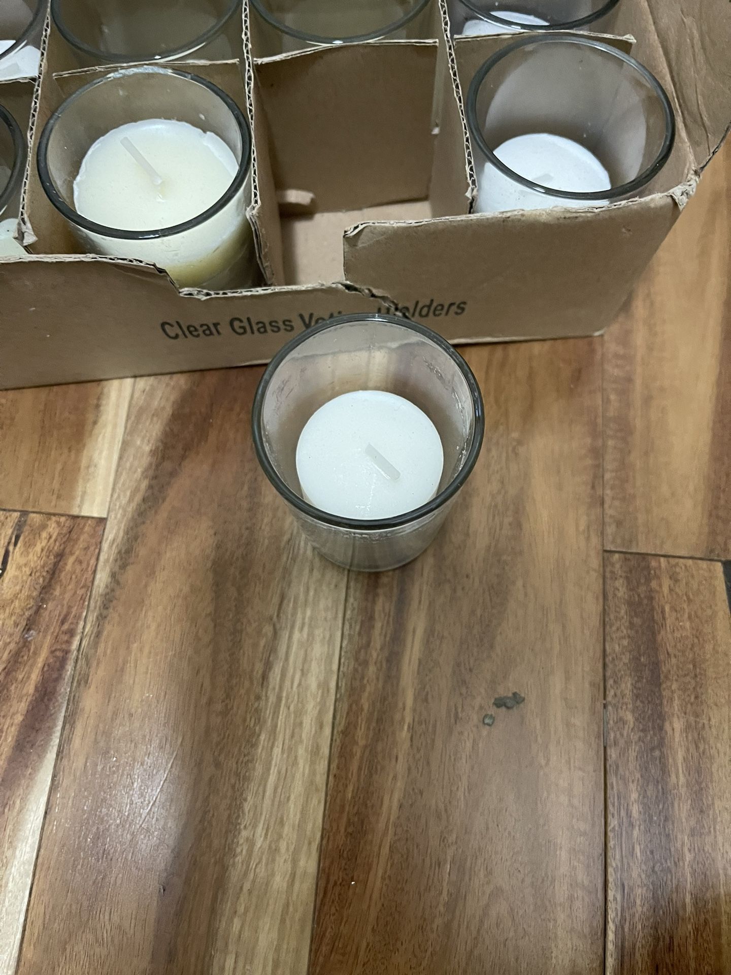 Box Of 12Clear Glass Votive With Candles