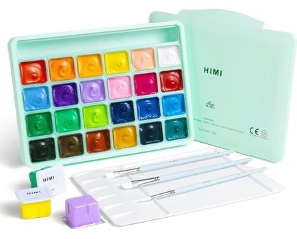 BRAND NEW 24 Colors x 30ml/1oz Guasha-Paint for Canvas Watercolor Paper with 3 Brushes & a Palette