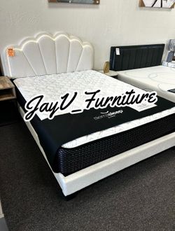 New queen bed frame with mattress