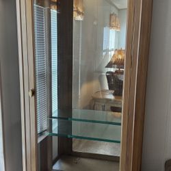 Display Curio Cabinet Wood Glass Lights $50