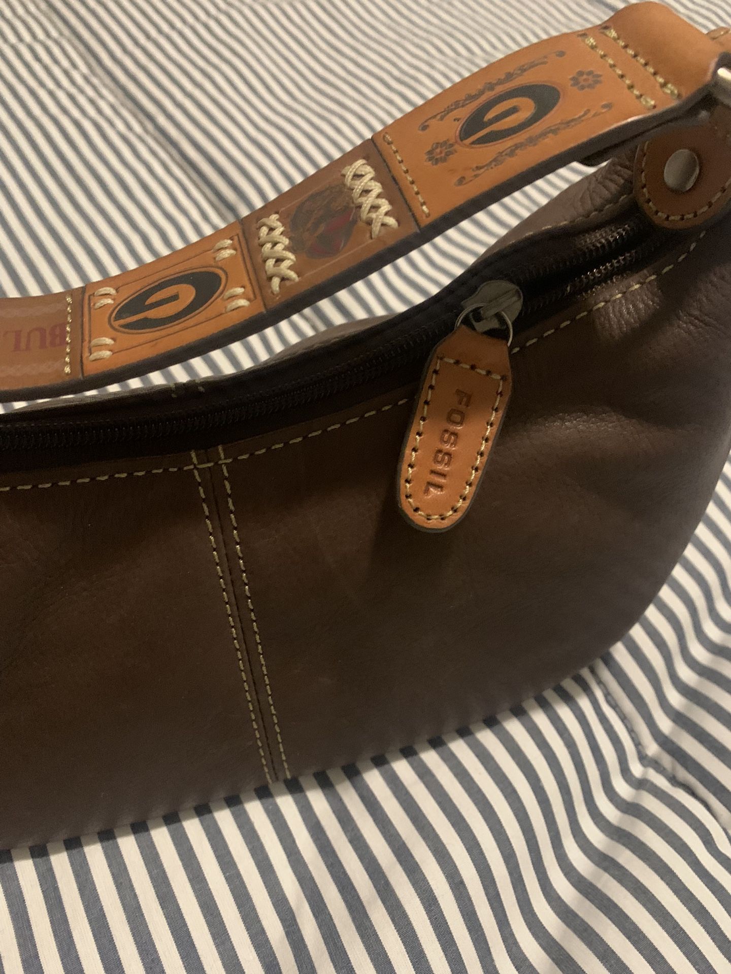 Brown Leather Ga Bulldog Purse