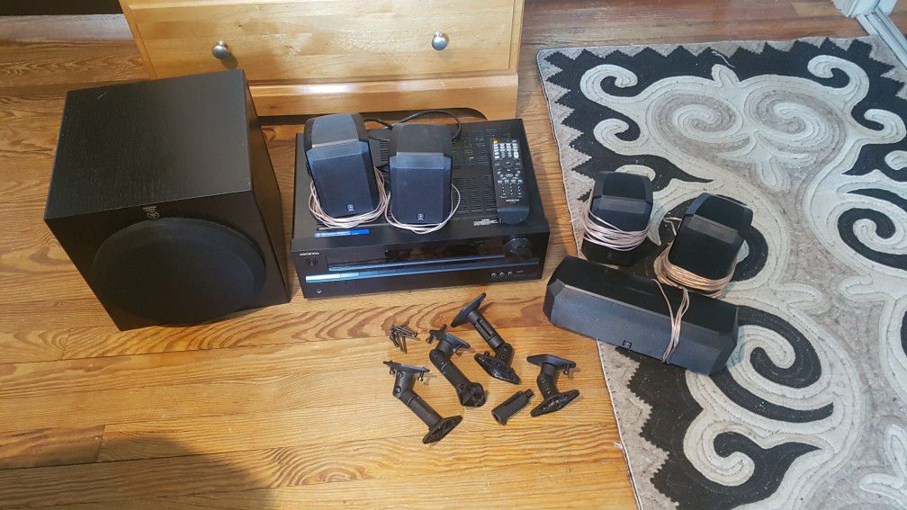 Yamaha Surround Sound Speakers with Sub Woofer and Onkyo Receiver