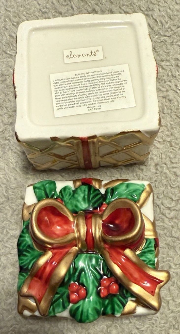 Vintage Hand-Painted Ceramic Christmas Tree Ornament Candle Ribbon