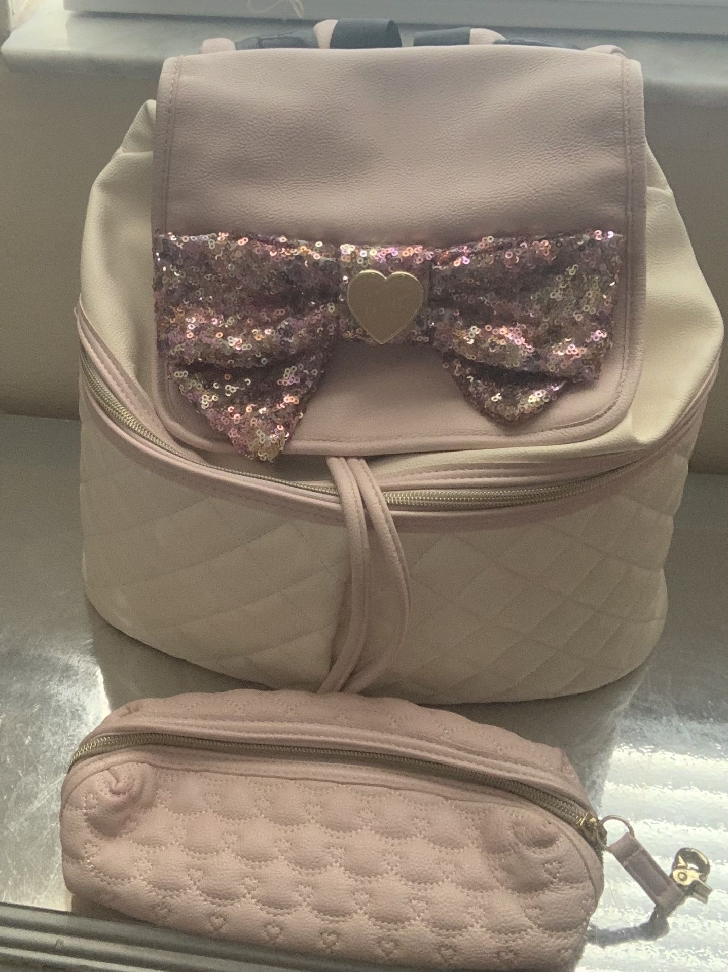 Betsy Johnson Sequin Bow Backpack w/ Pencil Pouch