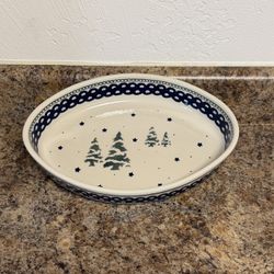 BOLESLAWIEC POLISH POTTERY TREES STARS OVAL SERVING DISH BAKER CASSEROLE 12"