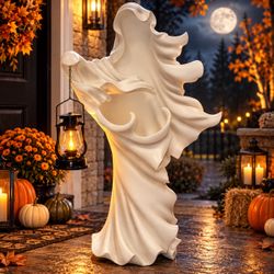 RARE Cracker Barrel 3 FT White Ghost Wraith w/ Lighted Lantern 36Ị Halloween