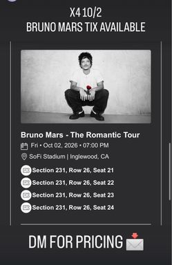 10/2 BRUNO MARS x4 tickets