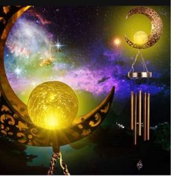 Solar Wind Chimes for Outside Moon WindChimes Outdoor Clearance with Crackle Glass Ball&5 Waterproof Hollow Rust Resistant Pipes Bell Wind Chime for U