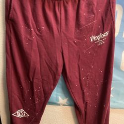Playboy by Pacsun Womens L Maroon Logo Print Joggers