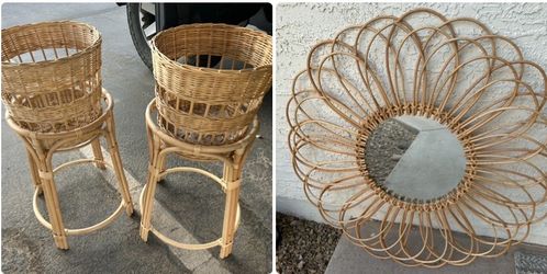 Rattan Mirror and Plant Stands