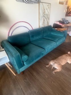 Blue velvet couch