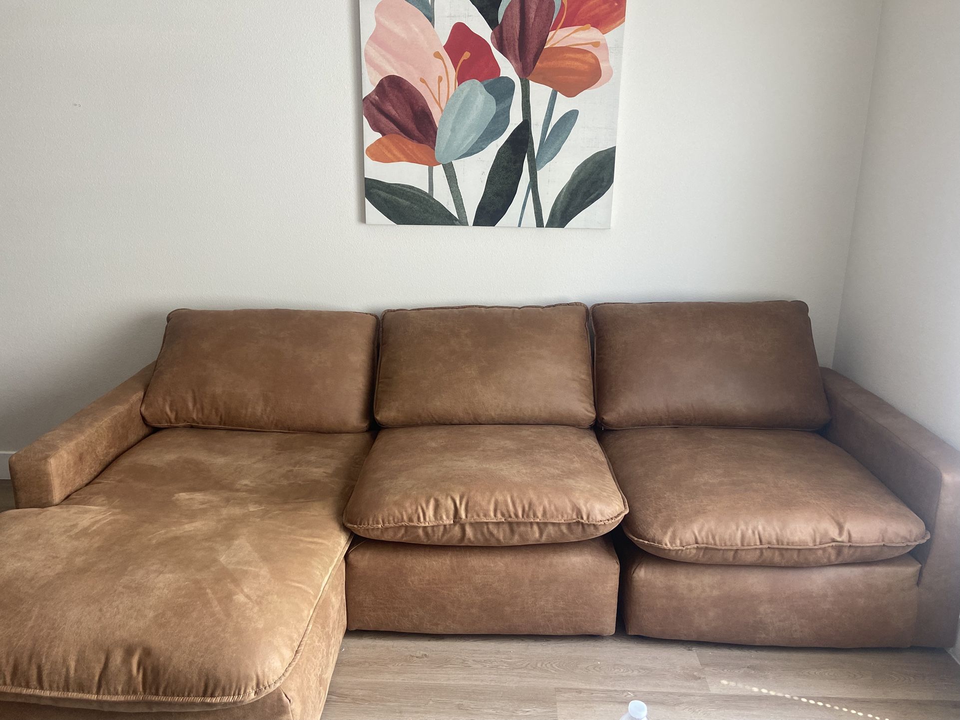 Beautiful Caramel Faux Leather Sofa