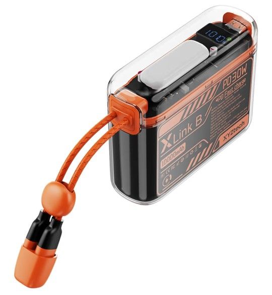 X Link B Power Bank - 10000 mAh - Built-in Dual USB-C, iPh Cables and Flashlight, Compatible with iPhone and Samsung, Orange