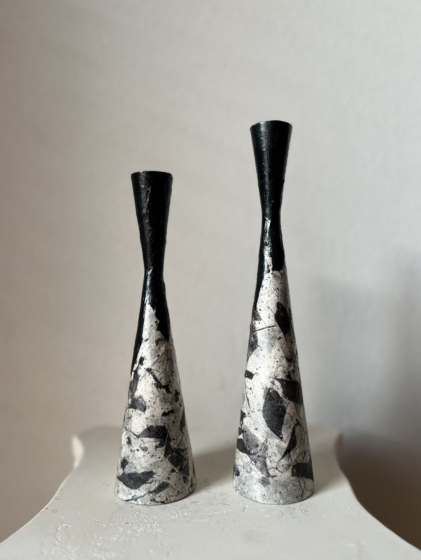 Pair of Vintage Black & White candle holders