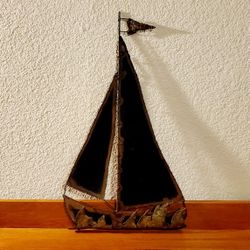 Vintage Mid-Century Brutalist Sailboat Metal Wall Sculpture