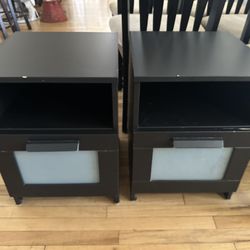 Modern Black Nightstands with Frosted Glass Drawers – Set of 2