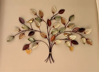Large Metal Tree Wall Art with Birds & Leaves – 49” × 35” – $15