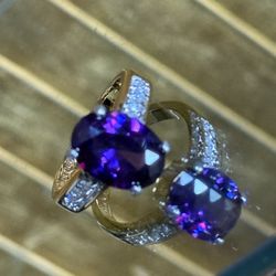 Amethyst, Crystal Austrian Crystal Gold Plated Women’s Cocktail Ring