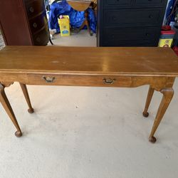 ethan allen queen anne console light brown wood table 
