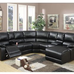 Black Sectional Sofa With Recliner And Chaise (Free Delivery)