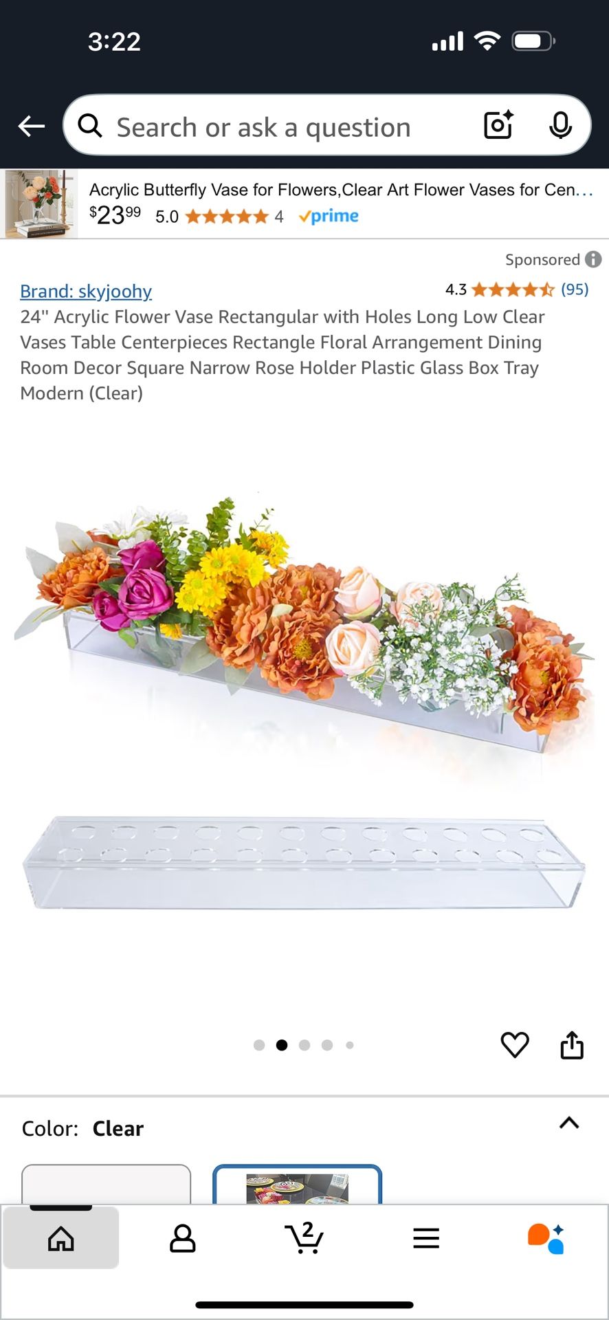 24" Rectangular Acrylic Flower Vase