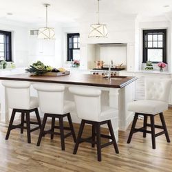 set of 3 Retro Upholstered Barstools for Kitchen Island, Antique White