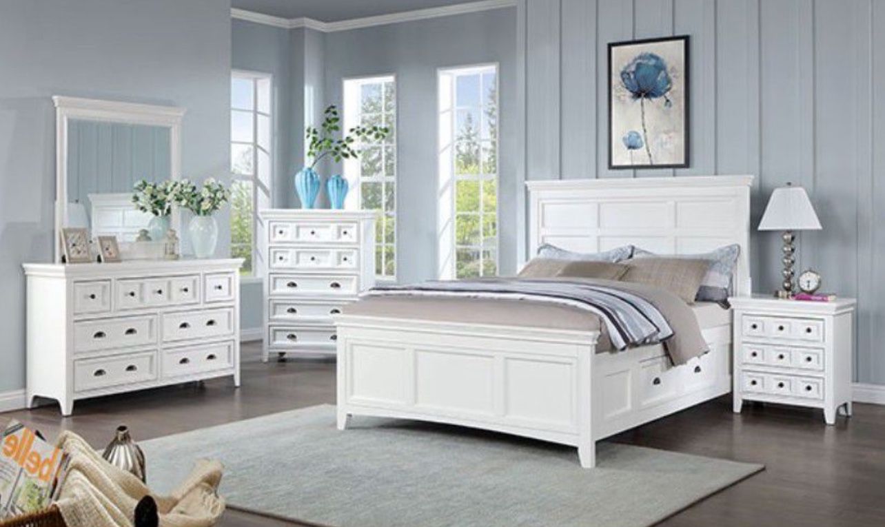 Brand New 4pc Queen Bedroom Set (White)
