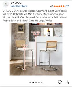 Mid Century Modern Rattan Counter Height Bar Stools Set of 4