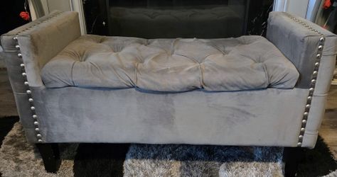 Grey Velvet Storage Bench