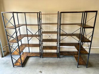 Steel Framed Wood Bookshelf SET