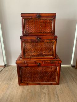 Vintage Woven Bamboo & Wicker Storage Chests