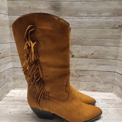 Maine Woods Mid Calf Womens Cowboy Boots - Faux Suede With Fringe Accents - 8.5