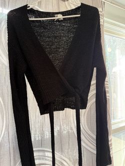 Black Knit Wrap Crop Sweater