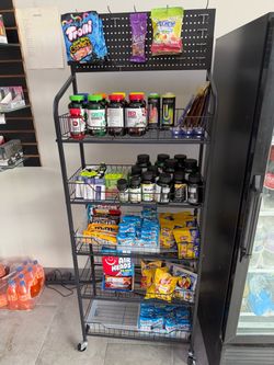 Black Metal 5-Tier Rolling Display Rack