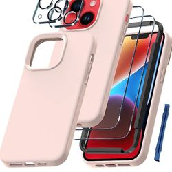 QHOHQ [5 in 1] for iPhone 14 Plus Case, with 2X Screen Protector + 2X Camera Lens Protector, Soft Silicone Military Shockproof Slim Thin Phone Case 6.