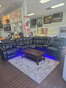 Leatherette  recliner sectional cupholder,storage,usb charger,Bluetooth speaker/subwoofer