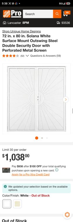 72 in. x 80 in. White Surface Mount Outswing Steel Double Security Door with Perforated Metal Screen