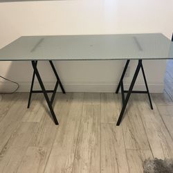 Glass Top Table with Black Metal Legs