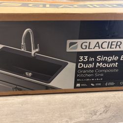 33 in. Drop-In Single Bowl Black Granite Composite Kitchen Sink