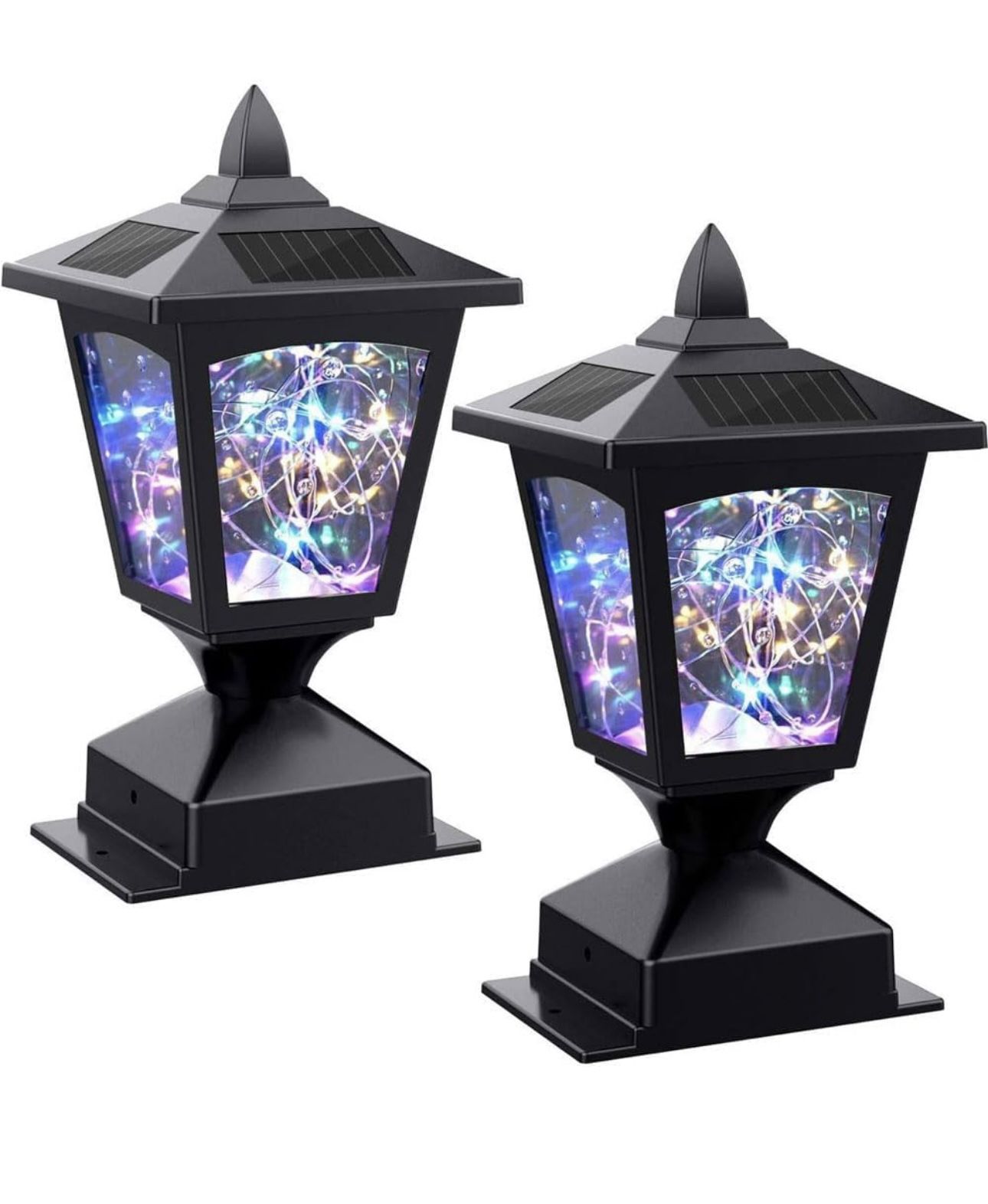 Solar Post Lights Outdoor, 30 Pcs Colorful LED, 4 Amorphous Silicon Solar Panels, fit 4x4 6x6 Wooden Posts, Landscape Decoration Lighting for Fence De