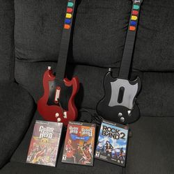 PS2 Guitar Hero/Rock Band Game & Guitars Bundle