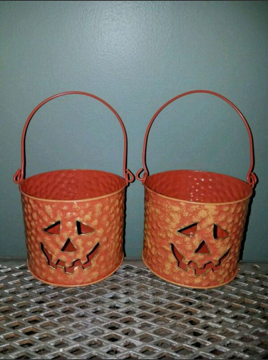 Set of 2 Metal Halloween Buckets/Candle Holder