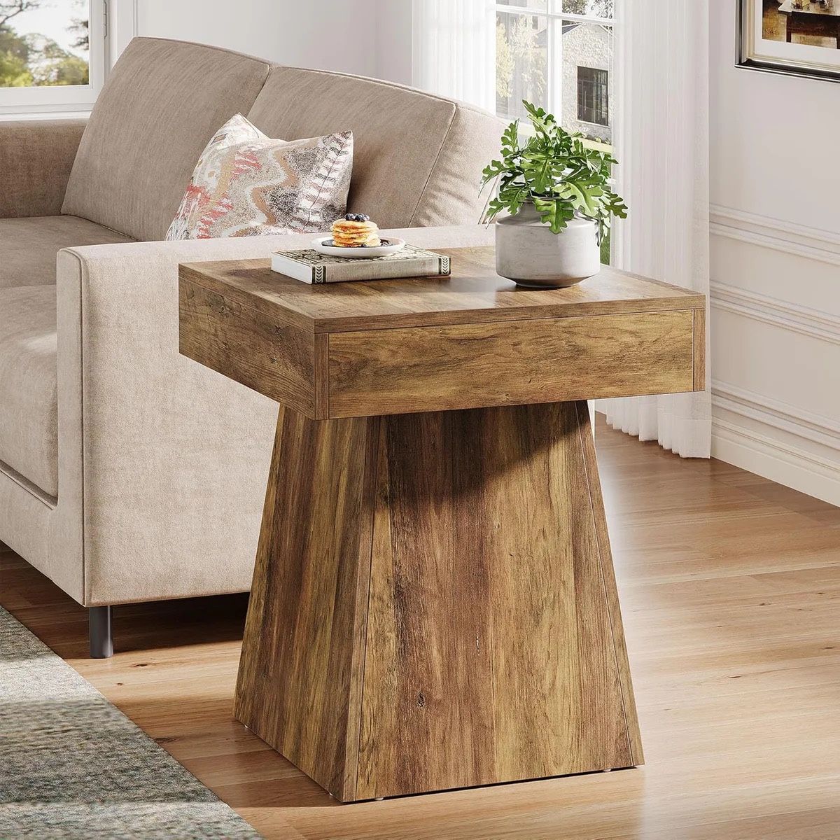 19.6" End Table, Square Side Table Small Nightstand with Wide Base ( ONLY ONE )