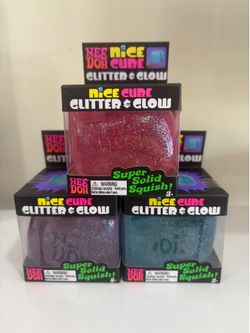 Nee Doh Nice Cube Glitter & Glow Lot of 3 Blue, Pink And Purple New