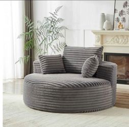 Gray Corduroy Round Oversized Accent Chair