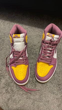 Nike Air Jordan 1 Mid Unisex Kids US 12 Purple Yellow White Leather Mid Top