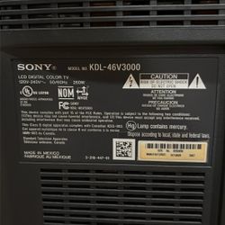Sony Bravia 46 inch LCD TV with Roku stick and remote 