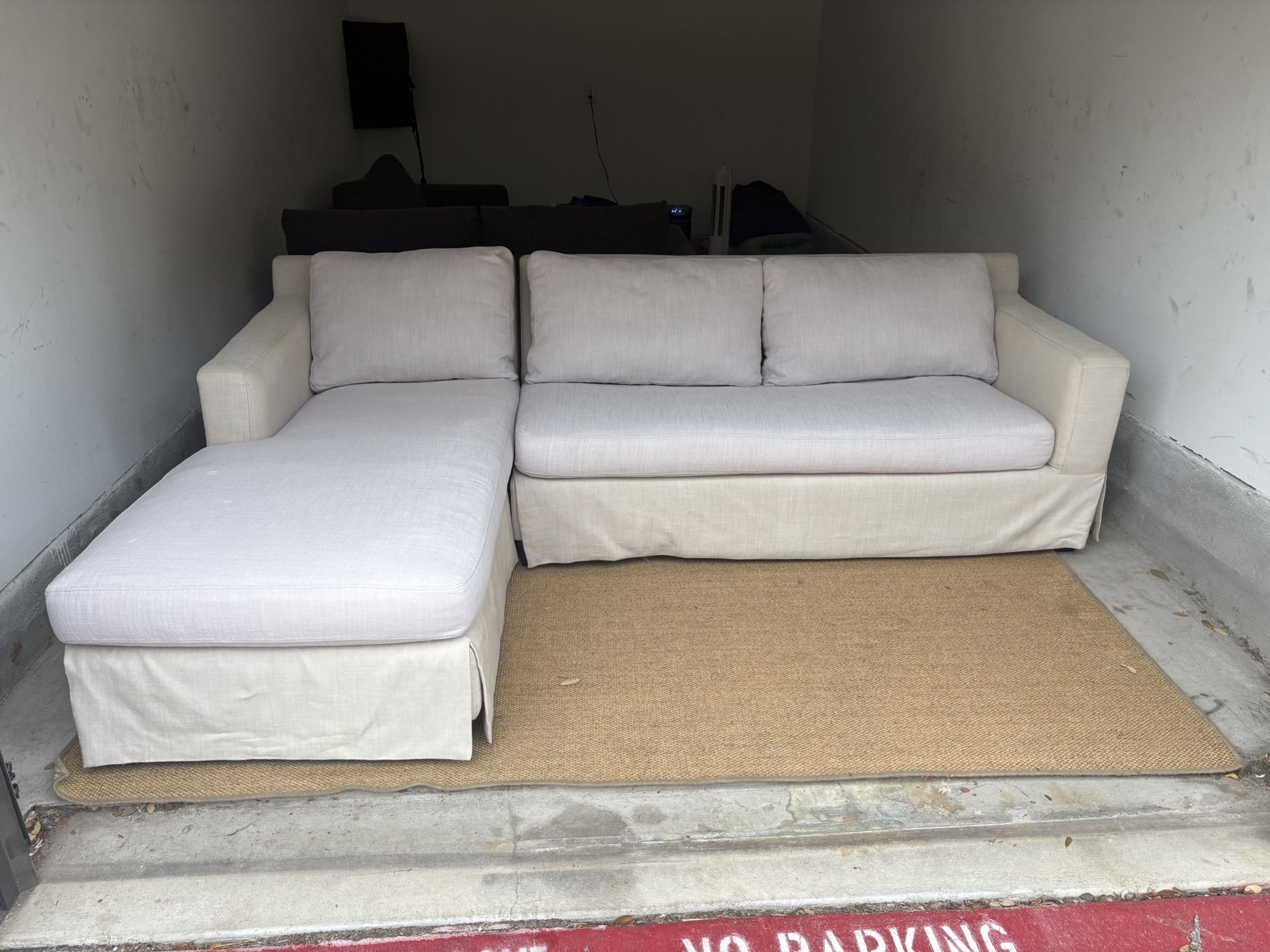 Beige Slipcover Chaise Sectional Sofa