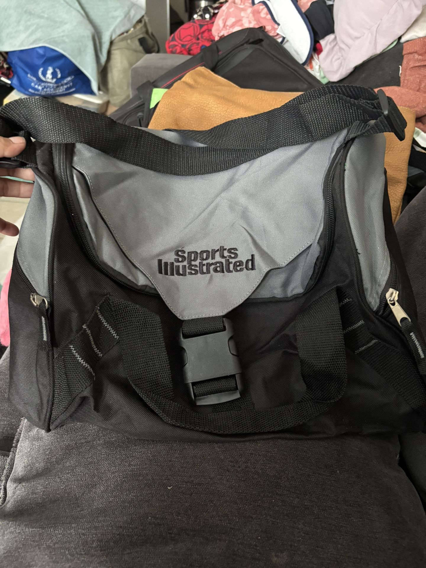 Vintage Sports Illustrated Duffle Bag. Black and Gray Duffel Bag with Sporty Design