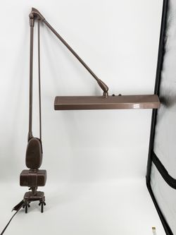 Vintage Bronze Dazor Floating Fixture Edge Clamp Drafting 2 Bulb Desk Light P-2134